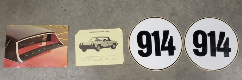 ORIGINAL NEW OEM  1975 PORSCHE 914 SEBRING PROMOTION ROUNDELS AND SALES BROCHURE