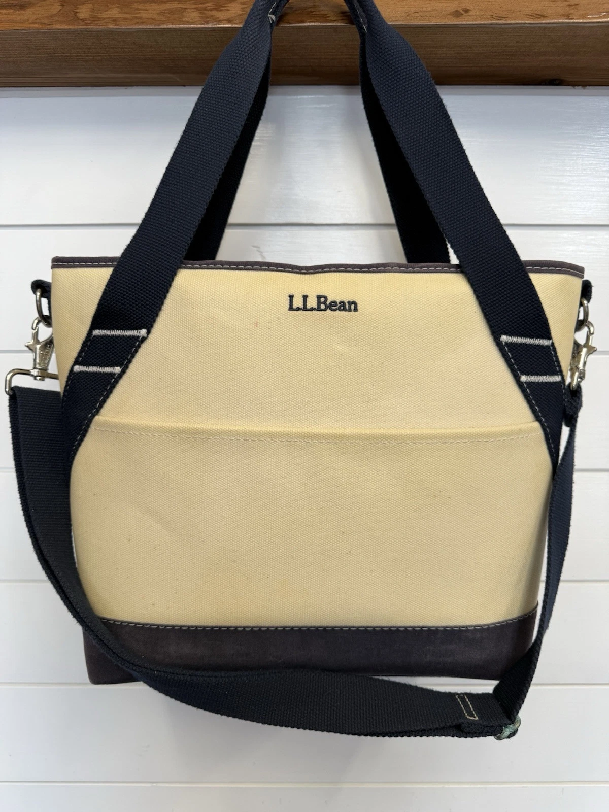 Vintage LL Bean Insulated Canvas Cooler Beach Camp Lunch Tote Bag Medium Navy