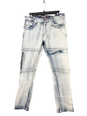 Ecko Unltd Jeans Mens 34 Light Wash Skinny Fit Moto Biker Zip Pocket Stretch