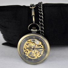 Skeleton Self-winding Mechanical see though Pocket Watch Retro Luxurious Classic