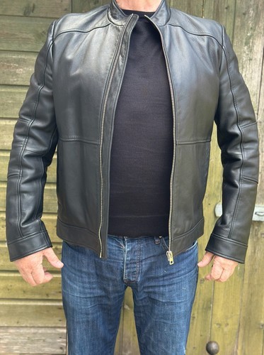 Hugo Black Leather Café Racer Jacket - Picture 5 of 5