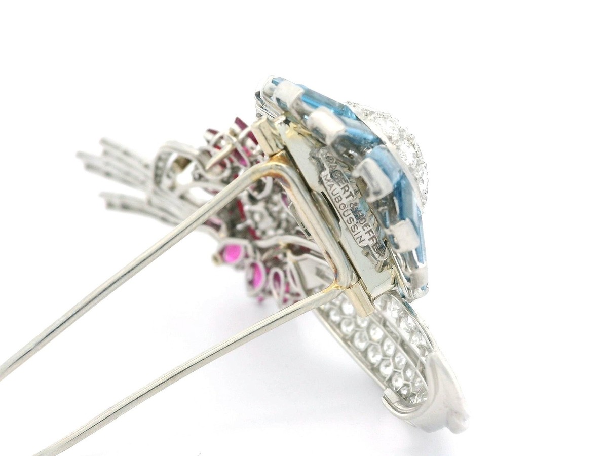 Trabert & Hoeffer Mauboussin Platinum GIA Ruby Aquamarine Diamond