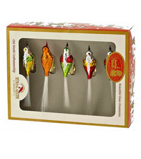 KURT ADLER BOX SET OF 5 EARLY YEARS 4.5" GLASS CLIP-ON BIRD XMAS ORNAMENTS C1929