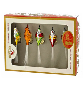 KURT ADLER BOX SET OF 5 EARLY YEARS 4.5'' GLASS CLIP-ON BIRD XMAS ORNAMENTS C1929