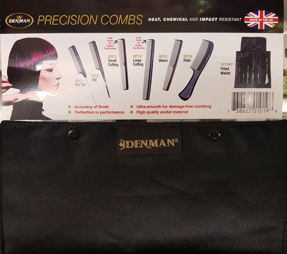 Set Completo De 6 Peines Denman En Un Estuche/Cartera/Sostenedor *NEGRO* - Imagen 2 de 2