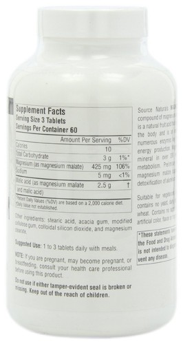 Source Naturals Magnesium Malate Mit Äpfelsäure Säure 180 Tabletten Energie Cfs - Bild 2 von 2