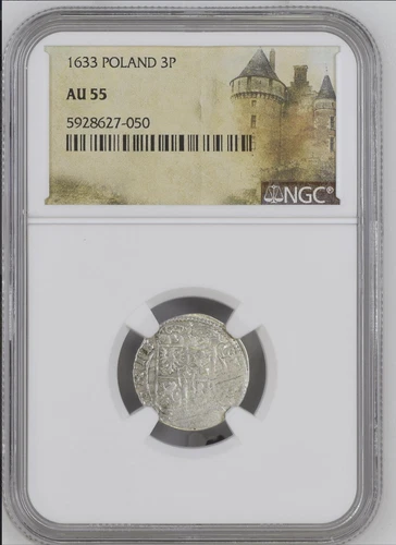 1633 Poland 3 Polker = 1⁄24 Thaler AU 55 NGC Sigismund III Vasa
