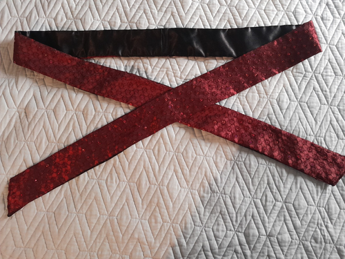 Tie Sash or belt 84 in x 2.5 in Red sequins and black