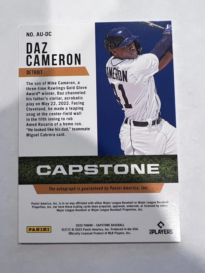 2022 Panini Capstone DAZ CAMERON Gold Holo Rookie Autograph AU-DC /25 - Image 4 of 4
