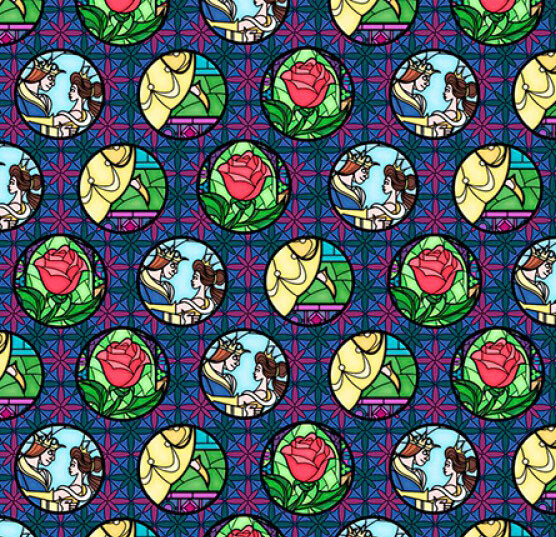 Fat Quarter Disney Beauty and the Beast Circles Glass Cotton Quilting Fabric