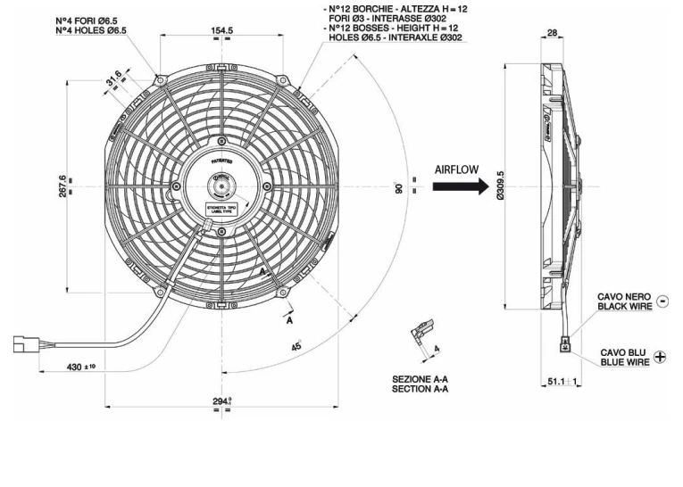 Ventilatore Aspirante Ventola Assiale Spal VA09-AP12/C-54A, 12v Diametro 280mm - Immagine 4 di 4