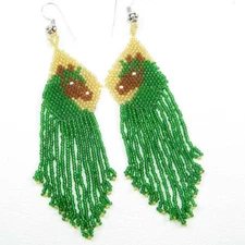 Handmade beaded Green Brown Beaded Horse dangle Earrings