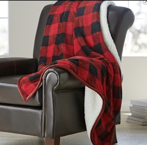 Sherpa Throw Blanket Plush Velvet Better Homes Gardens Buffalo Check Plaid 50x60 - Picture 3 of 6