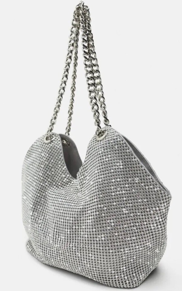 ZARA NEW WOMAN SS23 SILVER MINI TOTE BAG WITH RHINESTONES REF6341/110