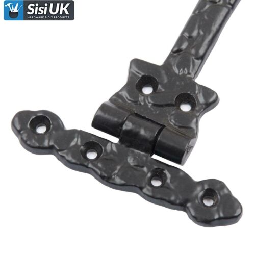 Cast Iron Black Spear Hinges Antique Vintage Traditional Leaf Door Gate Pair 9'' - Picture 3 of 4