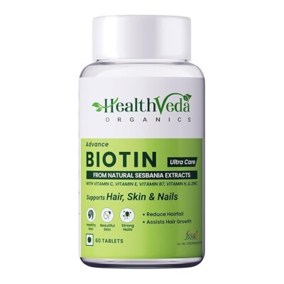 HEALTHVEDA Advanced Biotin 60 Tabs Boosts Keratin Production Improves Hair