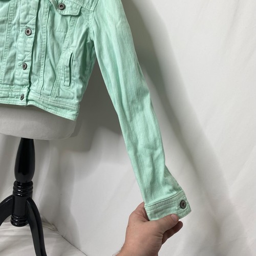 Girls Size XS Denim Jacket Arizona Jeans Co. Green Long Sleeve Cropped - Picture 5 of 13