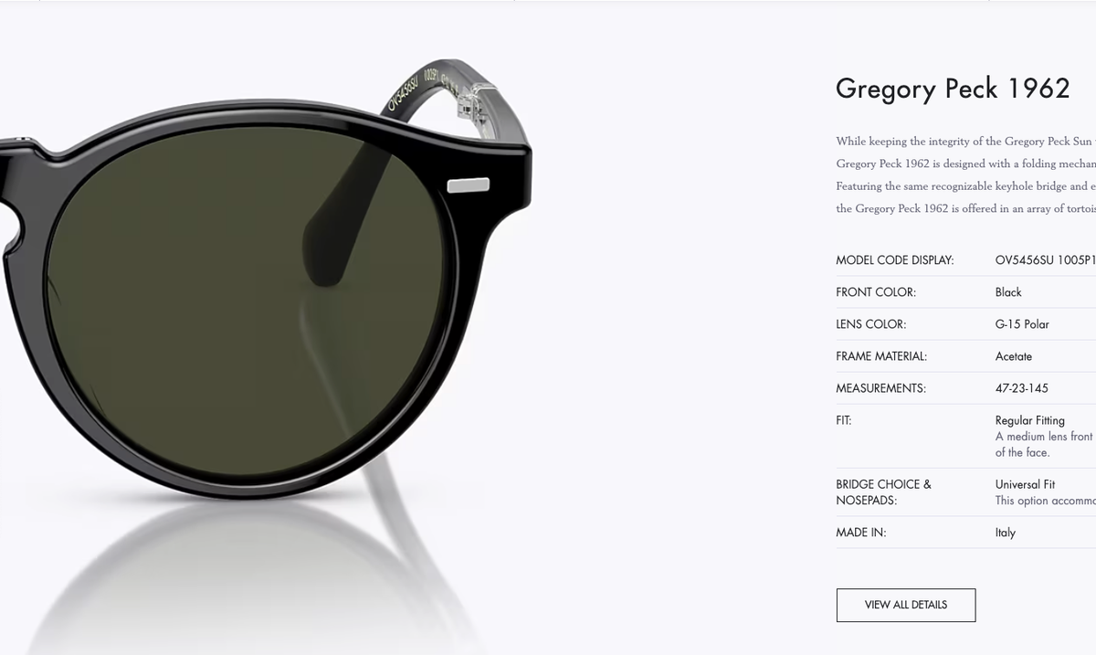 OLIVER PEOPLES GREGORY PECK 1962 FOLDING POLARIZED G-15 Sun