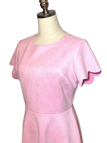 Papagallo Pink Faux Suede Dress Fit and Flare 4 Scalloped Hem - Picture 3 of 12