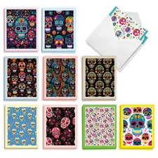 20 Asst'd Day Of The Dead Notecards 4"x5.12" w/Env. (10 Designs) Colorful Skulls