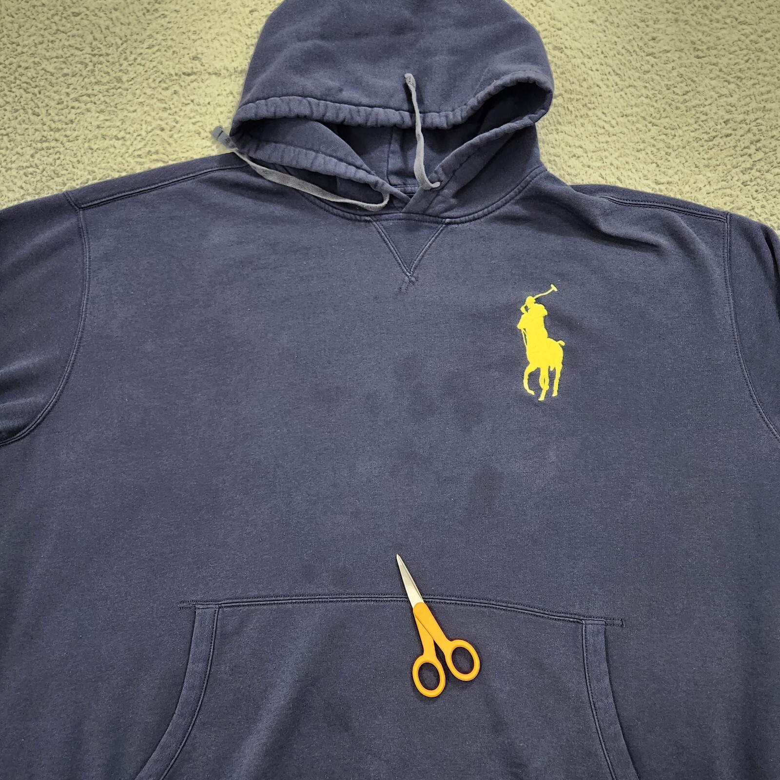 Vintage Polo Ralph Lauren Felpa con Cappuccio Uomo 4XB Big Blu Sbiadito Big Pony Pullover *Leggi*