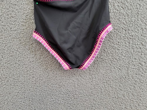 PQ Platinum Swim Rainbow Embroidered Cutout One Piece Swimsuit Girls 8 Black - Picture 4 of 13