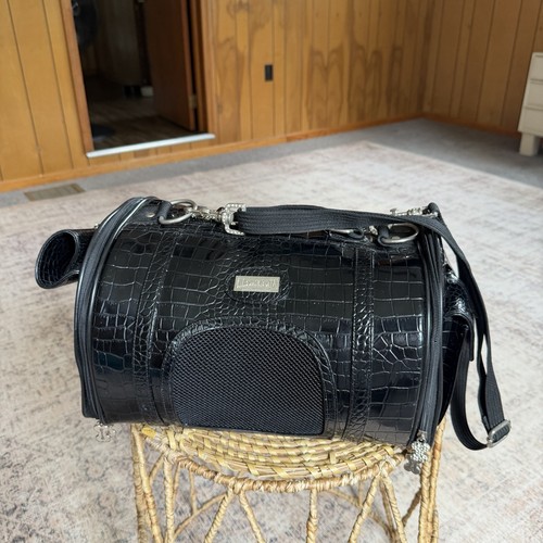 Chrome Bones Pet Carrier In Black Alligator Leather Travel Bag Small Dogs