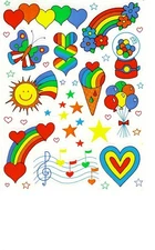 Vintage Russ RAINBOW HEART ICE CREAM GUMBALL BALLOON Sheet STICKER CELEBRATION