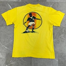 70s Vintage Pele Graphic Tee Mens Medium Distressed Soccer Brazil Santos Shirt