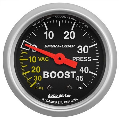 AutoMeter 3308 Sport-Comp Mechanisches Boost-/Vakuummessgerät