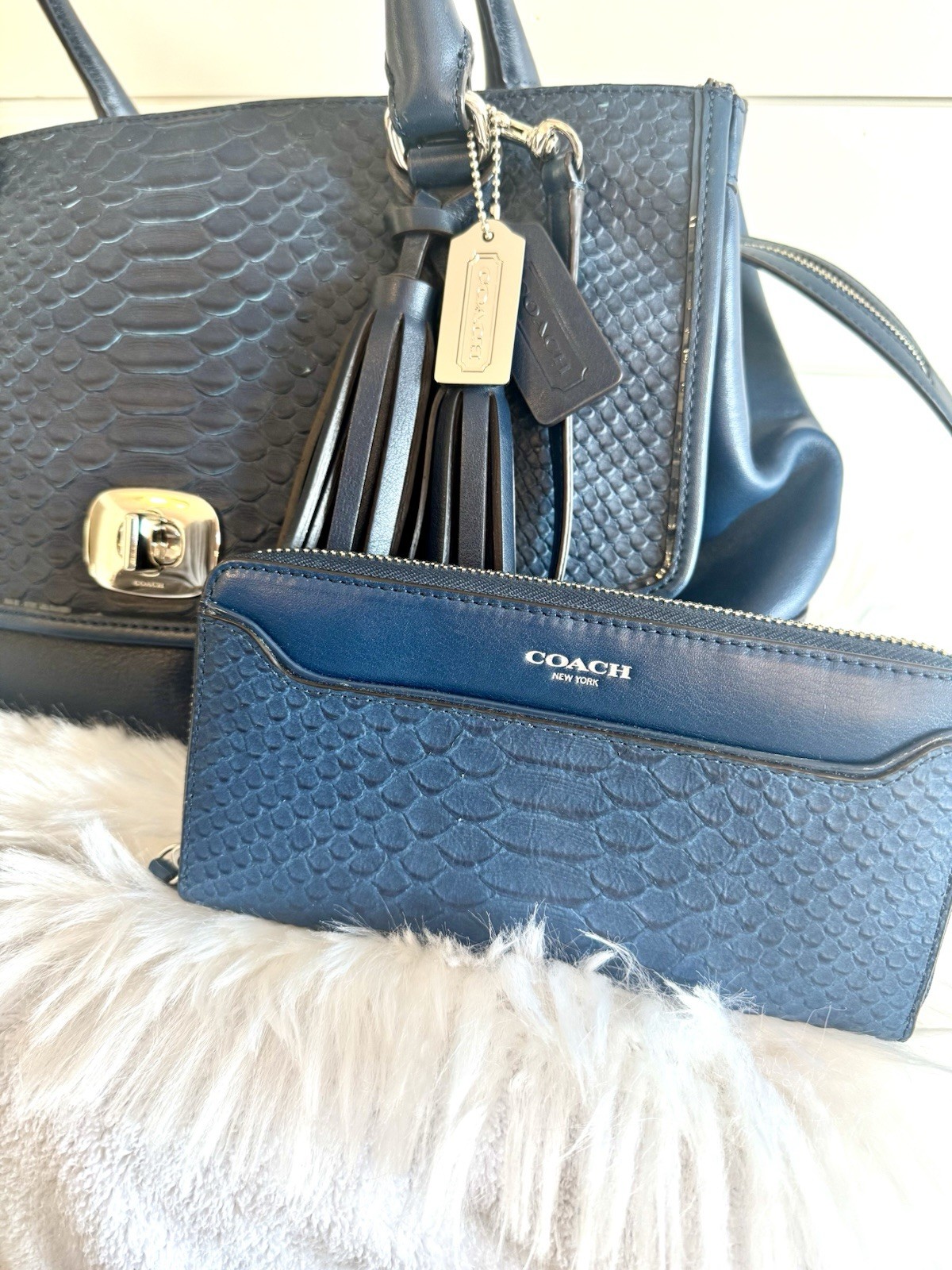 Coach Bundle, Blue Python Embossed Leather Handba… - image 2