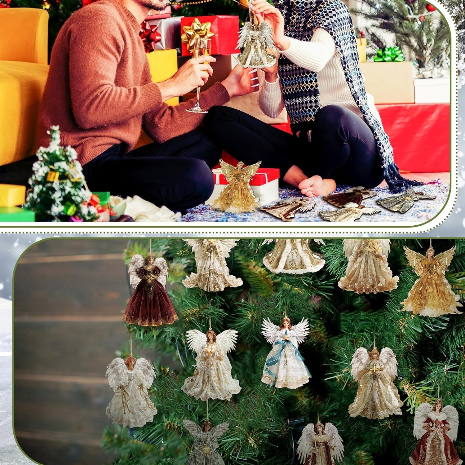 Elegant 12-Pc Wooden Angel Christmas Ornaments for Charming Holiday Decor