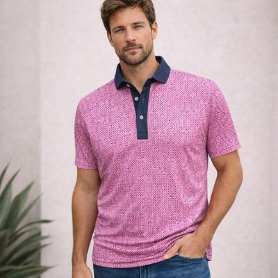 Greyson Plus Or Minus Print Performance Golf Polo Shirt in Wild Rose Men XL $118