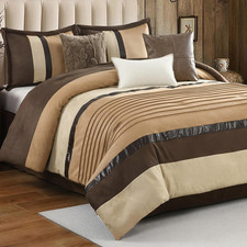 Luxury 7-Piece Queen Comforter Set, Silky Reversible Bedding in Brown