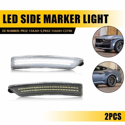 2x Clear White Full LED Side Markers Light Lamps For Ford 2024 2025 Mustang EXV
