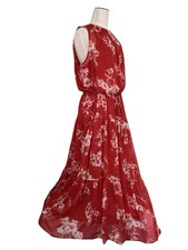 Simply Vera Wang Sleeveless Maxi Dress Red Floral Smocked Neck Lined Chiffon XL