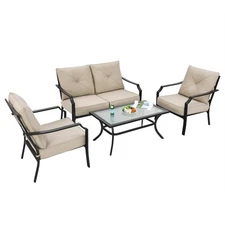 Patio 4 PCS Furniture Set Cushion Sofa Loveseat  Sectional Garden Deck Poolside