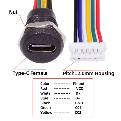 NFHK 5pcs/Set DIY OEM Type C Female Socket to 6Pin Header Cable Pitch=2.0mm P... - Picture 7 of 9