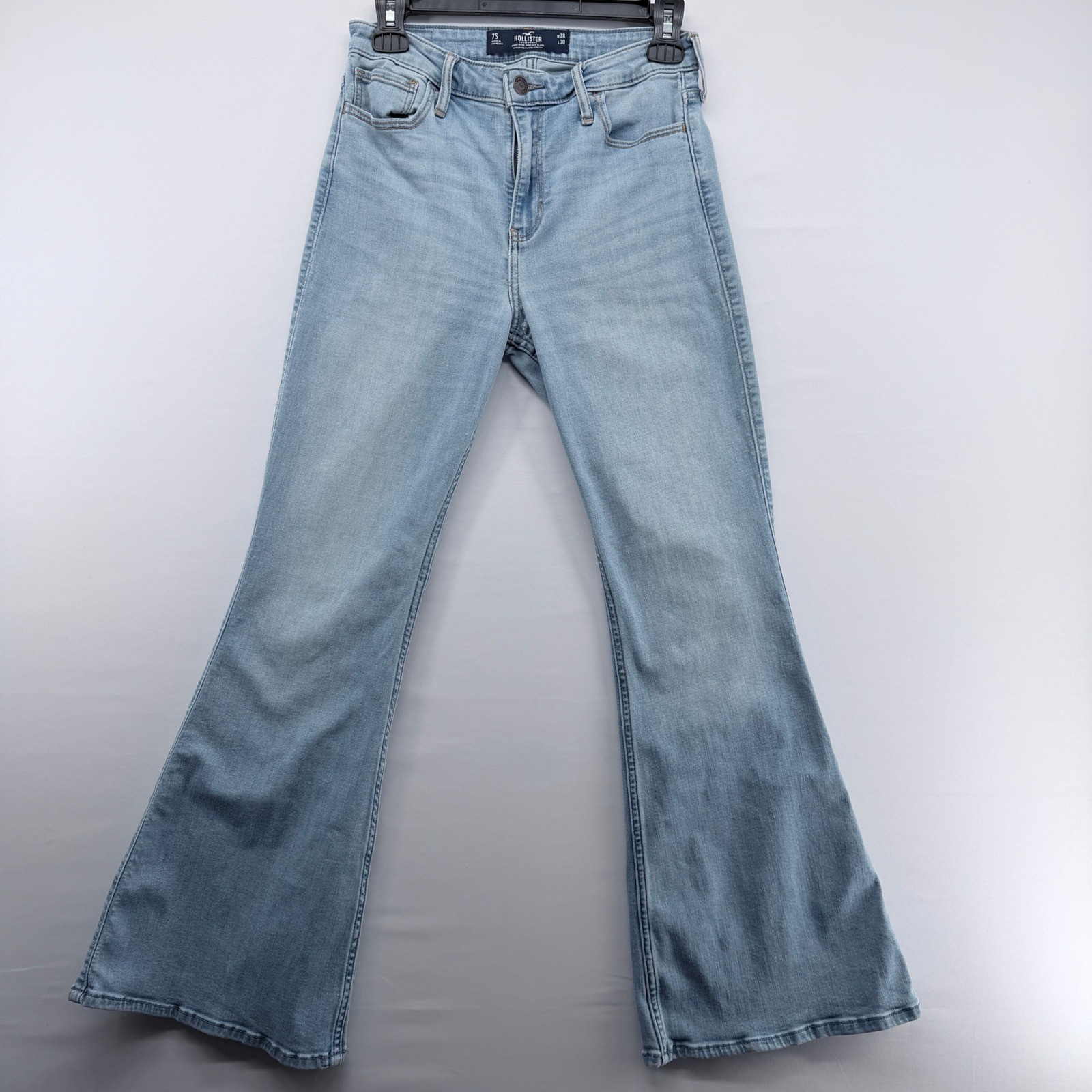 Hollister High Rise Vintage Flare Jeans Light Wash Blue 7S W28 L30 Stretch