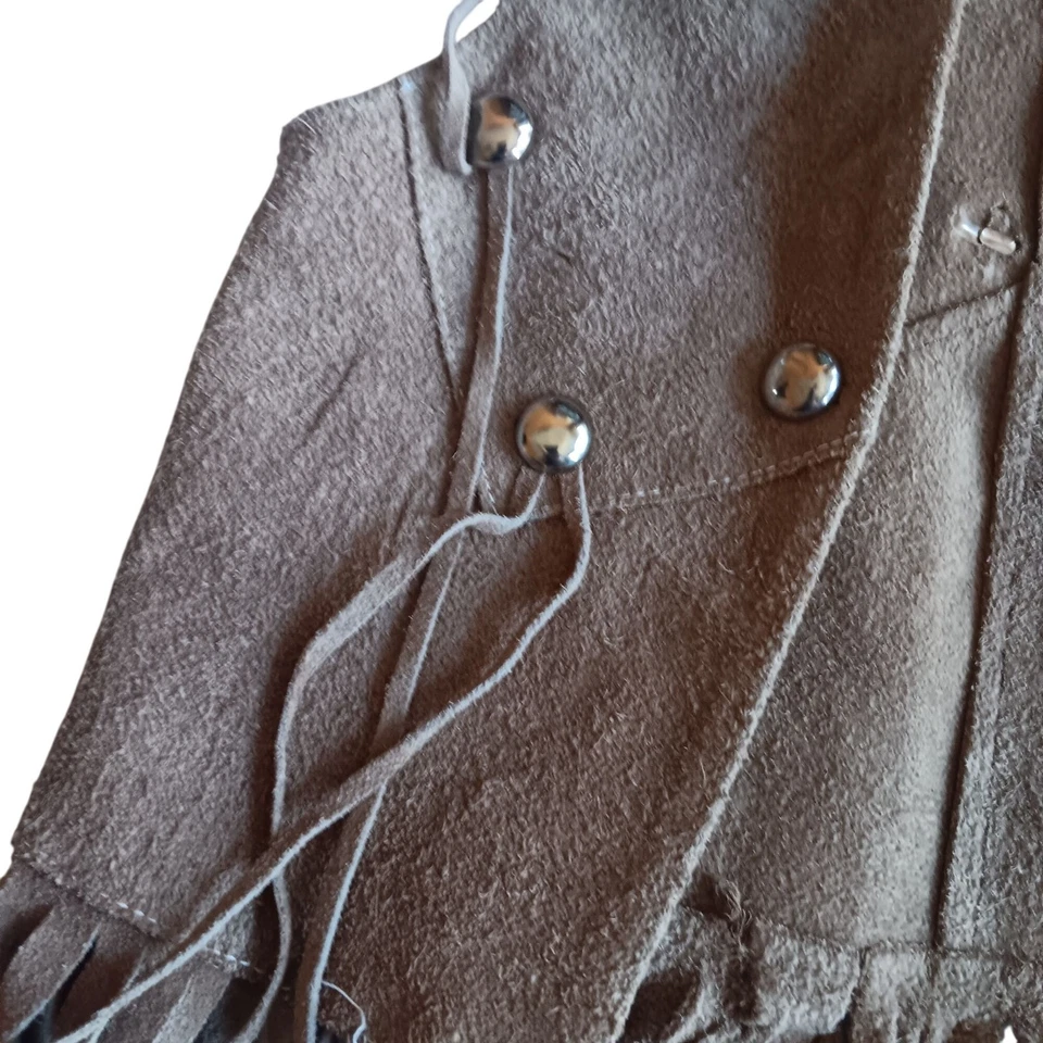 Chaleco Hippy Vintage Niños 6 Años 70 Marrón Gamuza Flecos Disfraz Motociclista Niños Niñas Foto 4 de 4