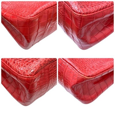 LONGCHAMP Roseau Croc Embossed Red Leather Tote Handbag | eBay
