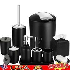 10 Piece Black Bathroom Accessories Set W/ Soap Dispenser Trash Can Tissue Box