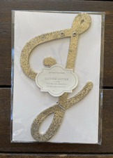 Pottery Barn Kids Cursive Letter J Gold Glitter 10.5 Inches Tall Grommets NEW