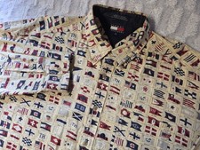 Vintage Tommy Hilfiger Button Up Shirt Men's XL Sailing Flags All Over Print 90s