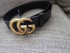 Gg Marmont Wide Belt Grained Gold Double G Buckle Authentic Size 85/34