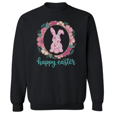 Happy Easter Floral Bunny Spring Cute Graphic Unisex Crewneck Sweatshirt