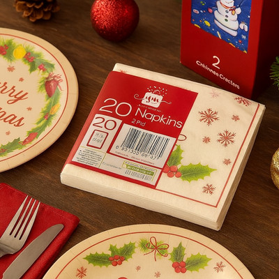 20 Stück Papierservietten Weihnachten Party Schneeflocke 2-lagig Dinner Winter Event