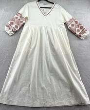 Madewell Dress Women’s XS Embroidered-Sleeve Popover Midi Dress Boho V Neck