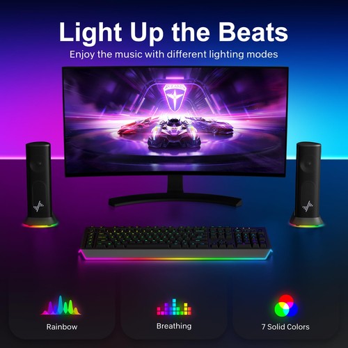 Nylavee Altoparlanti per Computer - Altoparlanti per PC Stereo Hi-Fi con 9 Modalità di Illuminazione LED... - Foto 4 di 7
