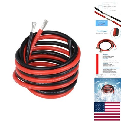 Ultra-Flexible 12 Gauge Silicone Wire - 10ft Red/10ft Black for DIY Projects